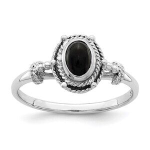 925 Sterling Silver Genuine Fine Jewelry RH-plated Black Oval Onyx Stone Ring